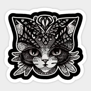 Kitty Doodle Cat Black And White Sketch Sticker